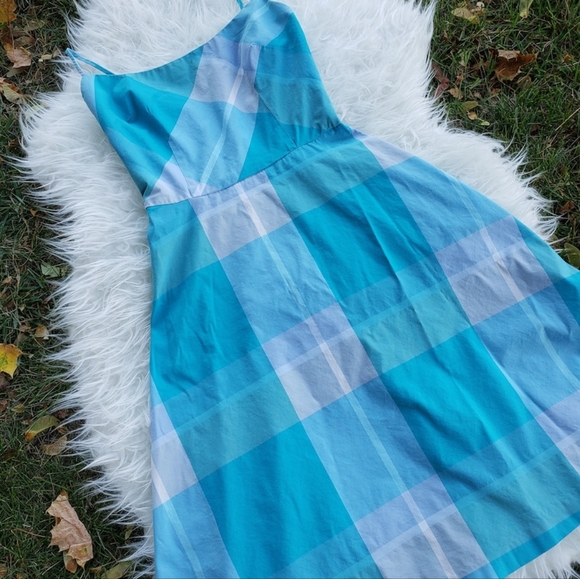 Laundry blue plaid retro Summer dress Small 2 - Picture 2 of 5